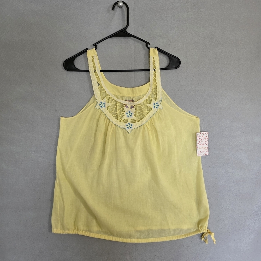 NWT Free People Womens Yellow Floral Crochet Sheer Tank Top Size Medium